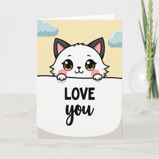 Kawaii Cat Love You Greeting Card (Front)