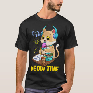 Kawaii Cat Loves Ramen Bubble Tea Music and Manga  T-Shirt