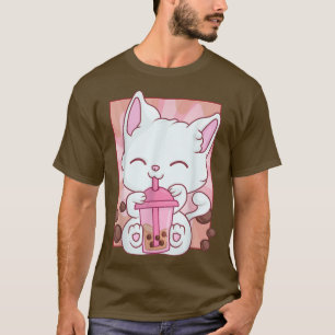Kawaii Cat Maneki Neko Girls Women, Anime Boba Bub T-Shirt