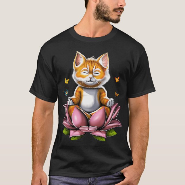 Kawaii Cat Meditation T-Shirt (Front)