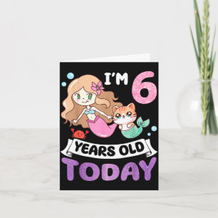 Kawaii cat mermaid i’m 6 years old 6th birthday card