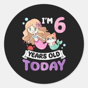 Kawaii cat mermaid i’m 6 years old 6th birthday classic round sticker