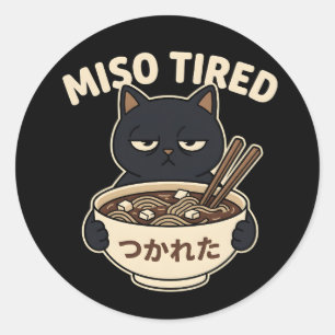 Kawaii Cat Miso Tired Ramen Bowl Food Humor Style Classic Round Sticker