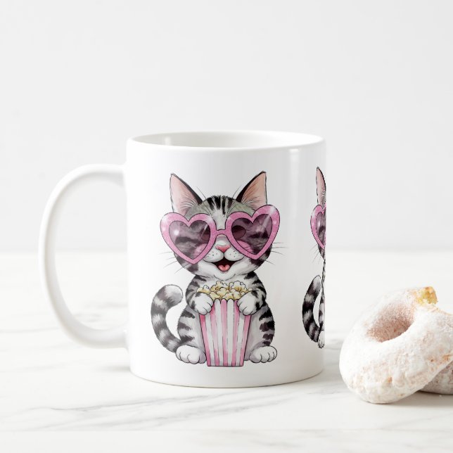 Kawaii Cat Mug – Adorable Heart Glasses Kitty Coff (With Donut)
