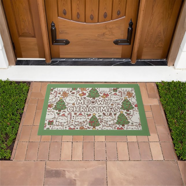 Kawaii Cat Pattern Christmas Welcome Doormat (Outdoor)