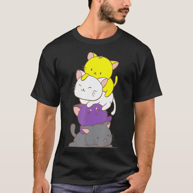 Kawaii Cat Pile  LGBTQ Non Binary Pride Flag T-Shirt (Front)