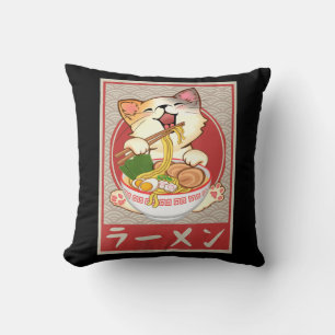 Kawaii Cat Ramen Anime Vintage Japanese Gift Girls Cushion