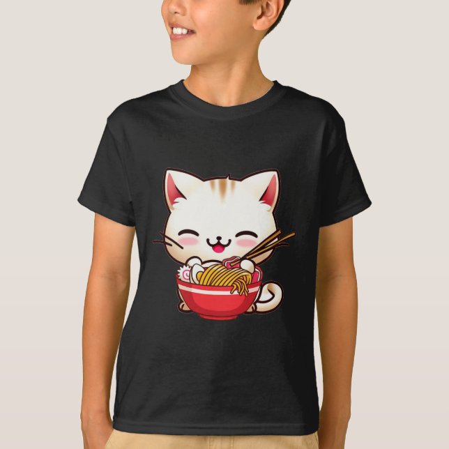 Kawaii Cat Ramen Love Japanese Food Funny Anime Gi T-Shirt (Front)