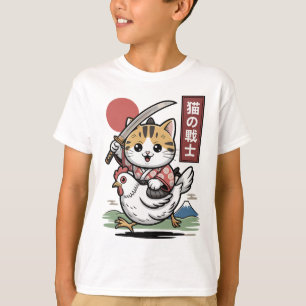 Kawaii Cat Riding Chicken Japanese Anime Funny Sam T-Shirt