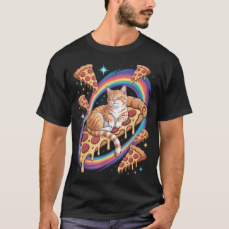 Kawaii Cat Space Planets Alien Pizza Space Cat T-Shirt