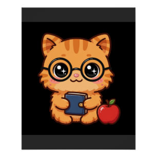 Kawaii Cat Teacher Glasses Poster