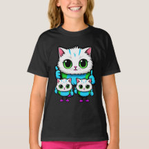 Kawaii Cat Trio Girls Tee Adorable Cartoon Cats 