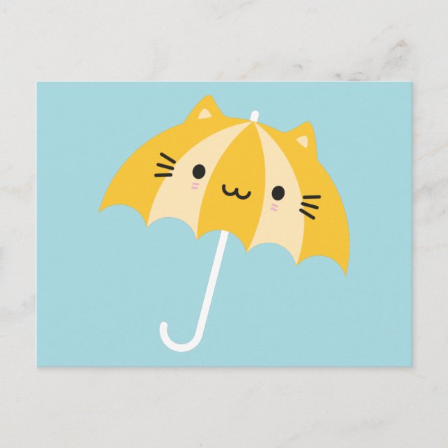 Kawaii Cat Umbrella Postcard (Front)