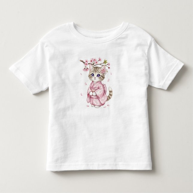  Kawaii Cat Under Sakura Branch, by Natasha Us   Toddler T-Shirt (Front)