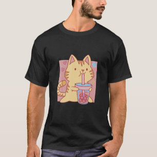 Kawaii Cat With Boba Tea Cat Drinking Bubble Tea T-Shirt