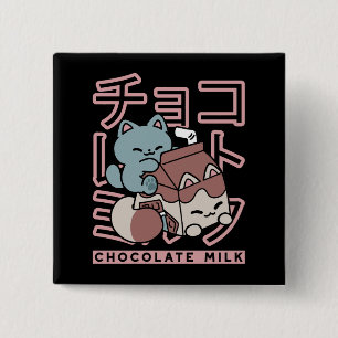 Kawaii Cat with Chocolate Milk – Japanese Pop Art 15 Cm Square Badge
