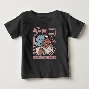 Kawaii Cat with Chocolate Milk – Japanese Pop Art Baby T-Shirt