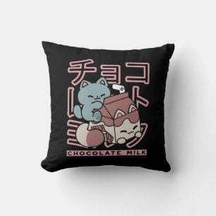 Kawaii Cat with Chocolate Milk – Japanese Pop Art Cushion