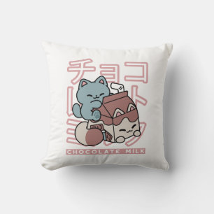 Kawaii Cat with Chocolate Milk – Japanese Pop Art Cushion