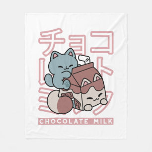 Kawaii Cat with Chocolate Milk – Japanese Pop Art  Fleece Blanket