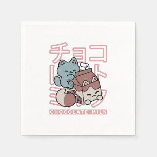 Kawaii Cat with Chocolate Milk – Japanese Pop Art Napkin
