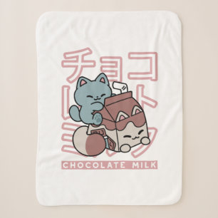 Kawaii Cat with Chocolate Milk – Japanese Pop Art Sherpa Blanket