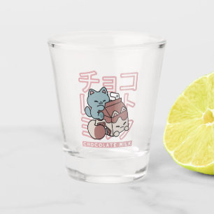 Kawaii Cat with Chocolate Milk – Japanese Pop Art  Shot Glass