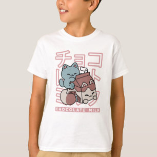 Kawaii Cat with Chocolate Milk – Japanese Pop Art T-Shirt