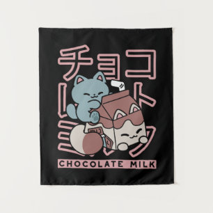 Kawaii Cat with Chocolate Milk – Japanese Pop Art  Tapestry