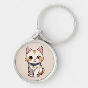 Kawaii Cat with Feline Charm Key Ring