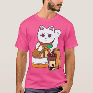 Kawaii Cat with Food Boba Bubble Tea Neko Anime Cu T-Shirt