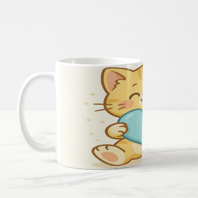 Kawaii Cat With Heart  Coffee Mug (Left)