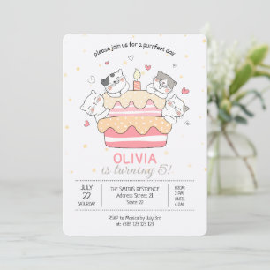 Kawaii Cats And Cake Birthday Party Invitation 