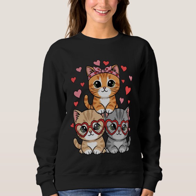 Kawaii Cats Heart Pastel Anime Kitty Love Aestheti Sweatshirt (Front)