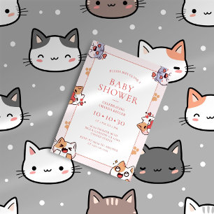 Kawaii Cats Pink Baby Shower Invitation