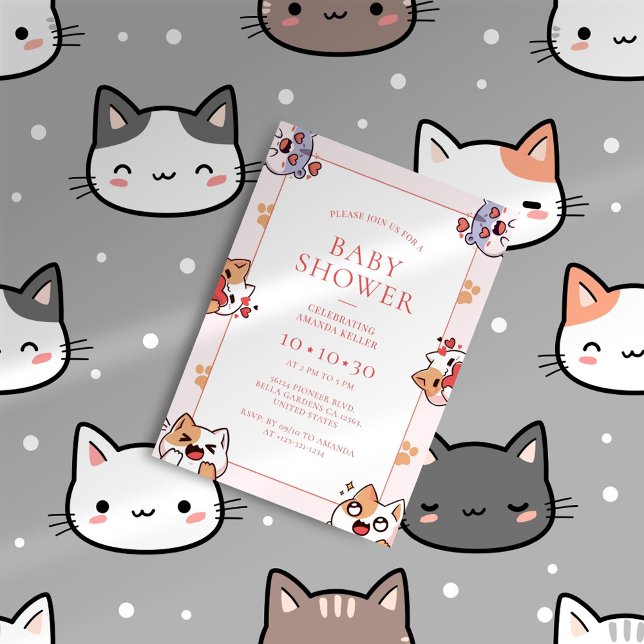 Kawaii Cats Pink Baby Shower Invitation (Creator Uploaded)
