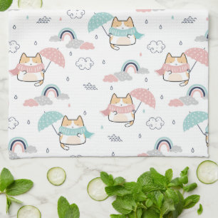 Kawaii Cats Rainy Day Pattern Kitchen Towel