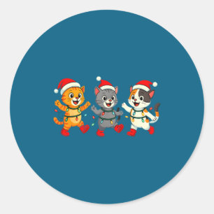 Kawaii Cats Santa Hat Dancing Lights Christmas Dan Classic Round Sticker