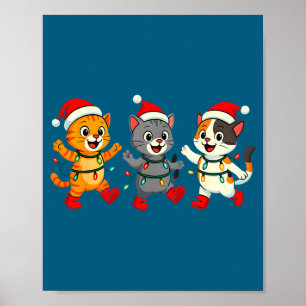 Kawaii Cats Santa Hat Dancing Lights Christmas Dan Poster