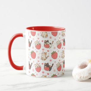 Kawaii Cats & Strawberries Mug