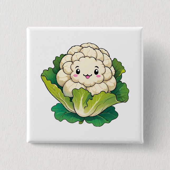 Kawaii Cauliflower 15 Cm Square Badge (Front)