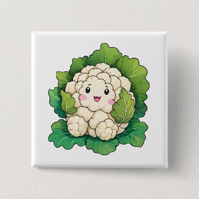 Kawaii Cauliflower 15 Cm Square Badge (Front)