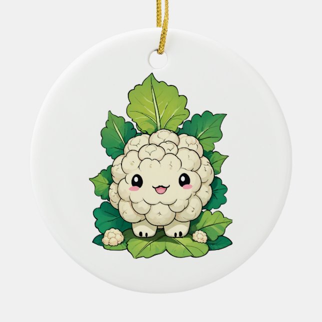Kawaii Cauliflower Ceramic Tree Decoration (Front)