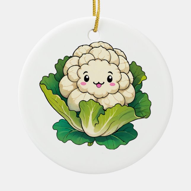 Kawaii Cauliflower Ceramic Tree Decoration (Front)