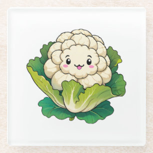 Kawaii Cauliflower Glass Coaster