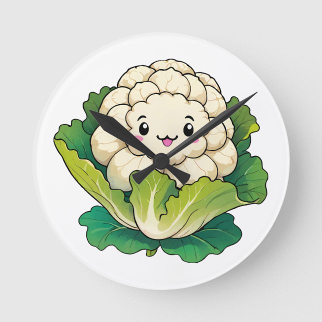 Kawaii Cauliflower Round Clock (Front)