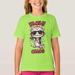 Kawaii Chaos Cool Axolotl Sunglasses LeatherJacket T-Shirt