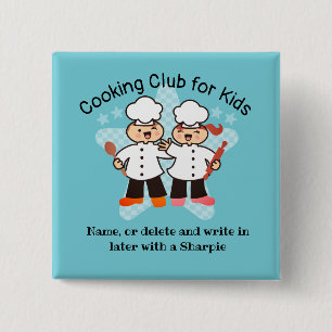 Kawaii chef kids cooking class name tags 15 cm square badge