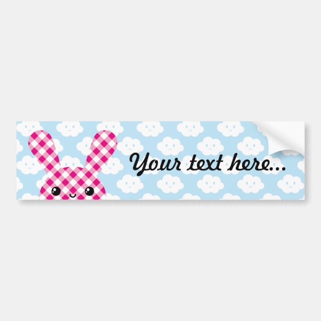 Kawaii chequered rabbit bumper sticker (Front)