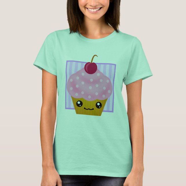 Kawaii Cherry Cupcake Apparel T-Shirt (Front)